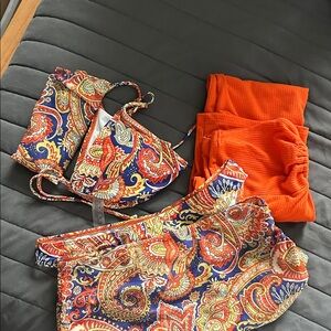 Colorful Paisley Bikini Set with Orange Cover-Up